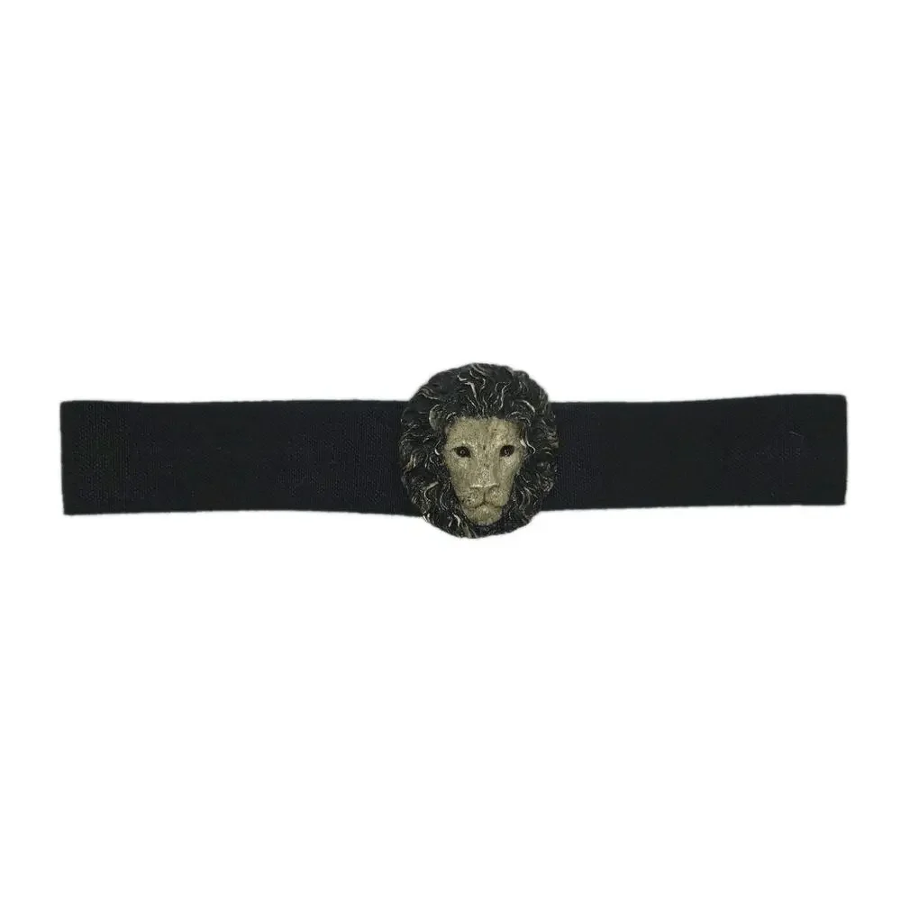 Charmant Belts Lion Head Buckle Women Large Black Elastic Stretch Statement Belt